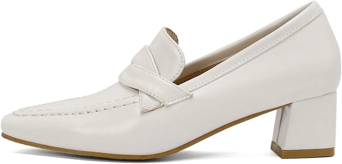 DINTAHA Pointed Toe Chunky Heeled Loafers for Women Slip-On Pumps Dressy Business Casual Dress Shoes