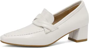 DINTAHA Pointed Toe Chunky Heeled Loafers for Women Slip-On Pumps Dressy Business Casual Dress Shoes