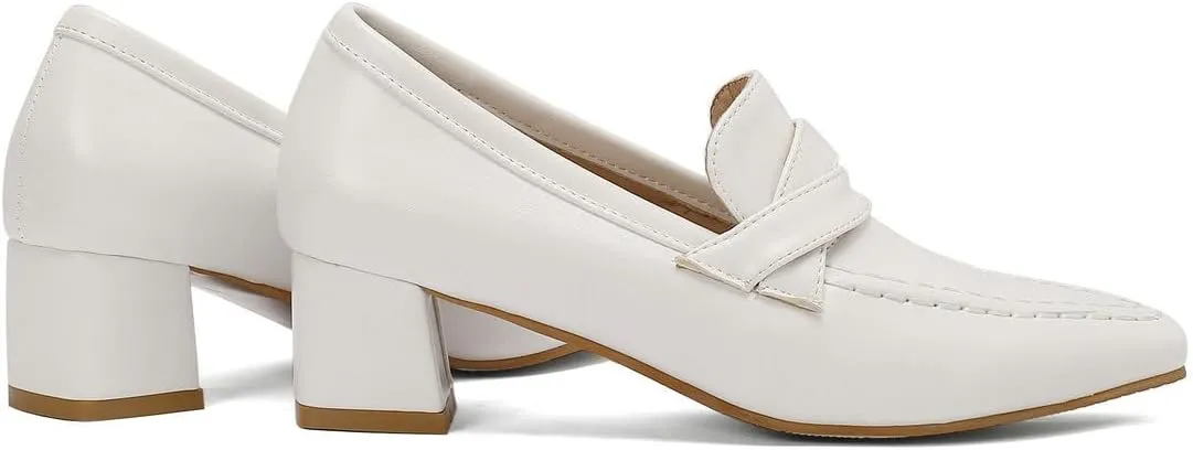 DINTAHA Pointed Toe Chunky Heeled Loafers for Women Slip-On Pumps Dressy Business Casual Dress Shoes