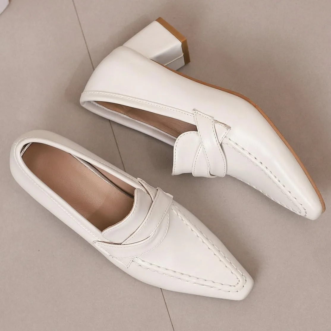 DINTAHA Pointed Toe Chunky Heeled Loafers for Women Slip-On Pumps Dressy Business Casual Dress Shoes