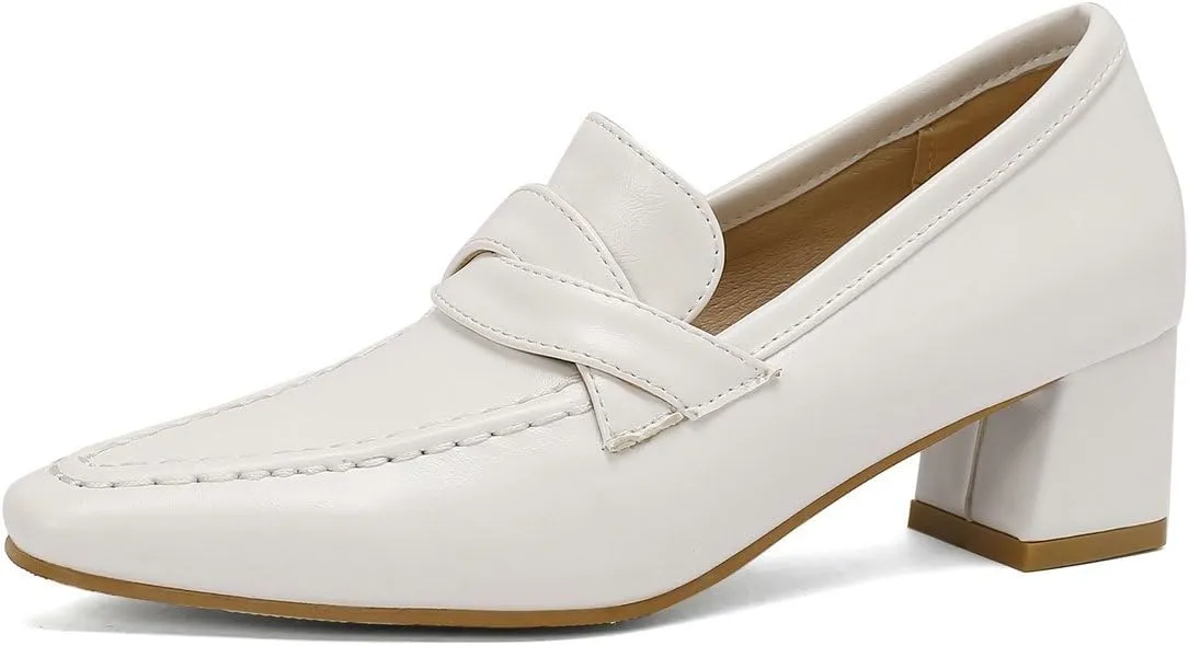 DINTAHA Pointed Toe Chunky Heeled Loafers for Women Slip-On Pumps Dressy Business Casual Dress Shoes