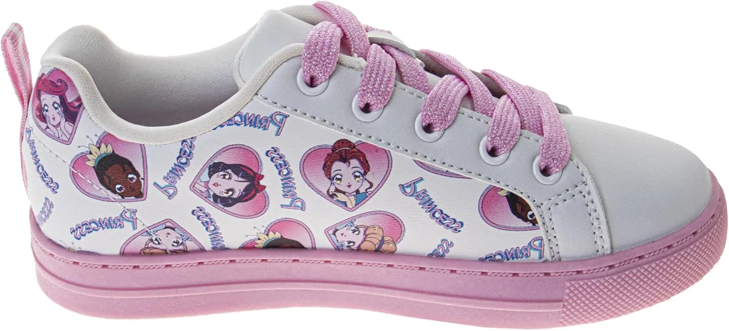 Disney Princess Ariel Belle Snow White Tiana - Girls Low Top Casual Shoes White/Pink (Size Little Kid - Big Kid)
