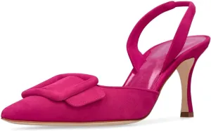 Divanne Slingback Pumps, Women's Pointed Toe Stiletto Pumps Buckle High Heeled Sandals Office Lady Casual Party Wedding Shoes