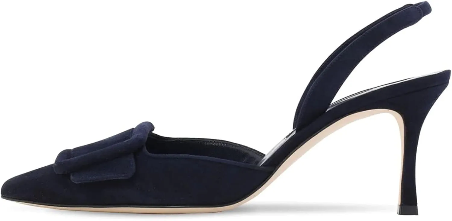 Divanne Slingback Pumps, Women's Pointed Toe Stiletto Pumps Buckle High Heeled Sandals Office Lady Casual Party Wedding Shoes