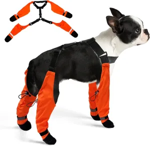 Dog Rain Boots, Waterproof Tall Dogs Suspender Boot, Anti-Slip & Fall Legging Boots Shoes for Medium Large Dogs,Adjustable Dog Paw Protector Shoes with Suspenders for Walk Hike Rain Snow (Orange, S)
