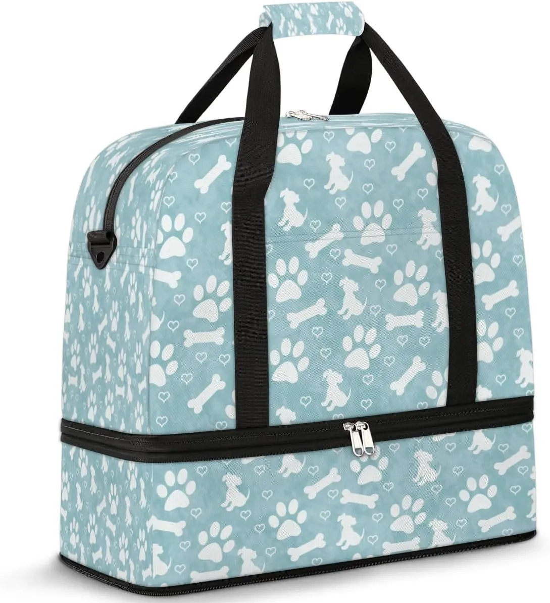 Dogs Bones Print Sports Gym Bag with Shoes Compartment Foldable Travel Duffel Bag Dry Wet Separated Sports Tote Workout Weekender Overnight Bag for Women Yoga Dance Work Training Handbag