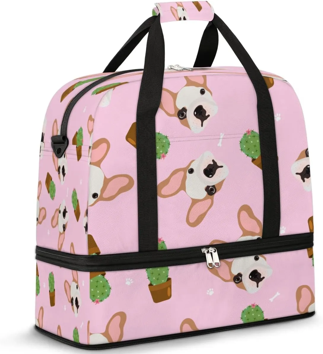 Dogs Cactus Sports Gym Bag with Shoes Compartment Foldable Travel Duffel Bag Dry Wet Separated Sports Tote Workout Weekender Overnight Bag for Women Yoga Dance Work Training Handbag