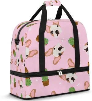 Dogs Cactus Sports Gym Bag with Shoes Compartment Foldable Travel Duffel Bag Dry Wet Separated Sports Tote Workout Weekender Overnight Bag for Women Yoga Dance Work Training Handbag