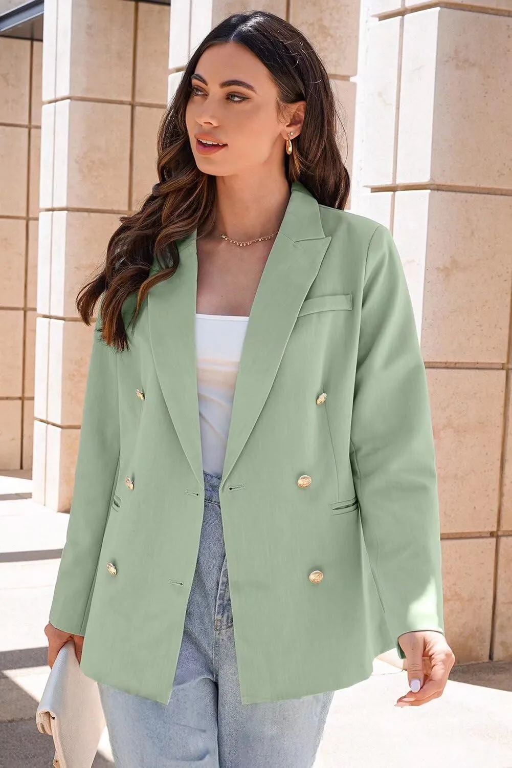 Dokotoo Womens Double Breasted Blazer Jackets Casual Blazers Open Front Long Sleeve Lapel Collar Work Office Jackets Blazer