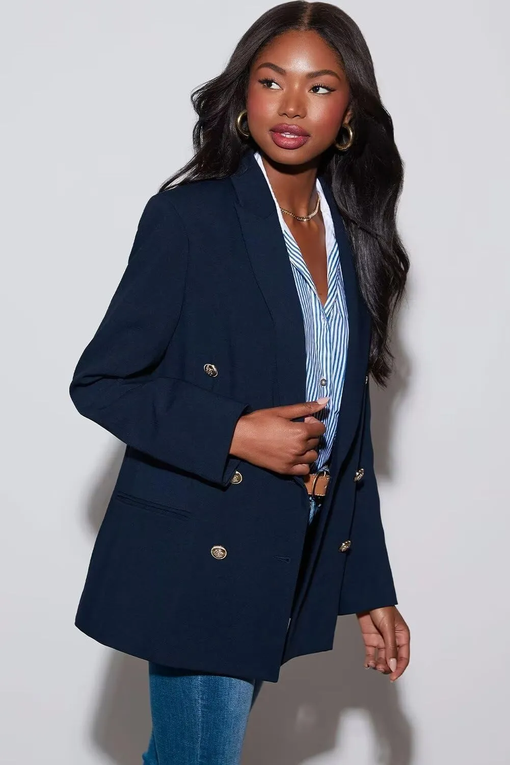 Dokotoo Womens Double Breasted Blazer Jackets Casual Blazers Open Front Long Sleeve Lapel Collar Work Office Jackets Blazer