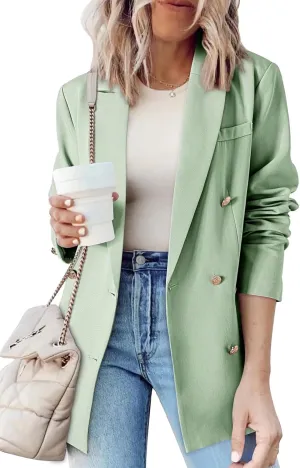 Dokotoo Womens Double Breasted Blazer Jackets Casual Blazers Open Front Long Sleeve Lapel Collar Work Office Jackets Blazer