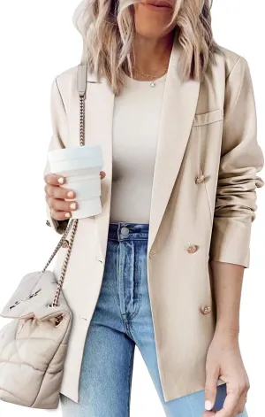 Dokotoo Womens Double Breasted Blazer Jackets Casual Blazers Open Front Long Sleeve Lapel Collar Work Office Jackets Blazer