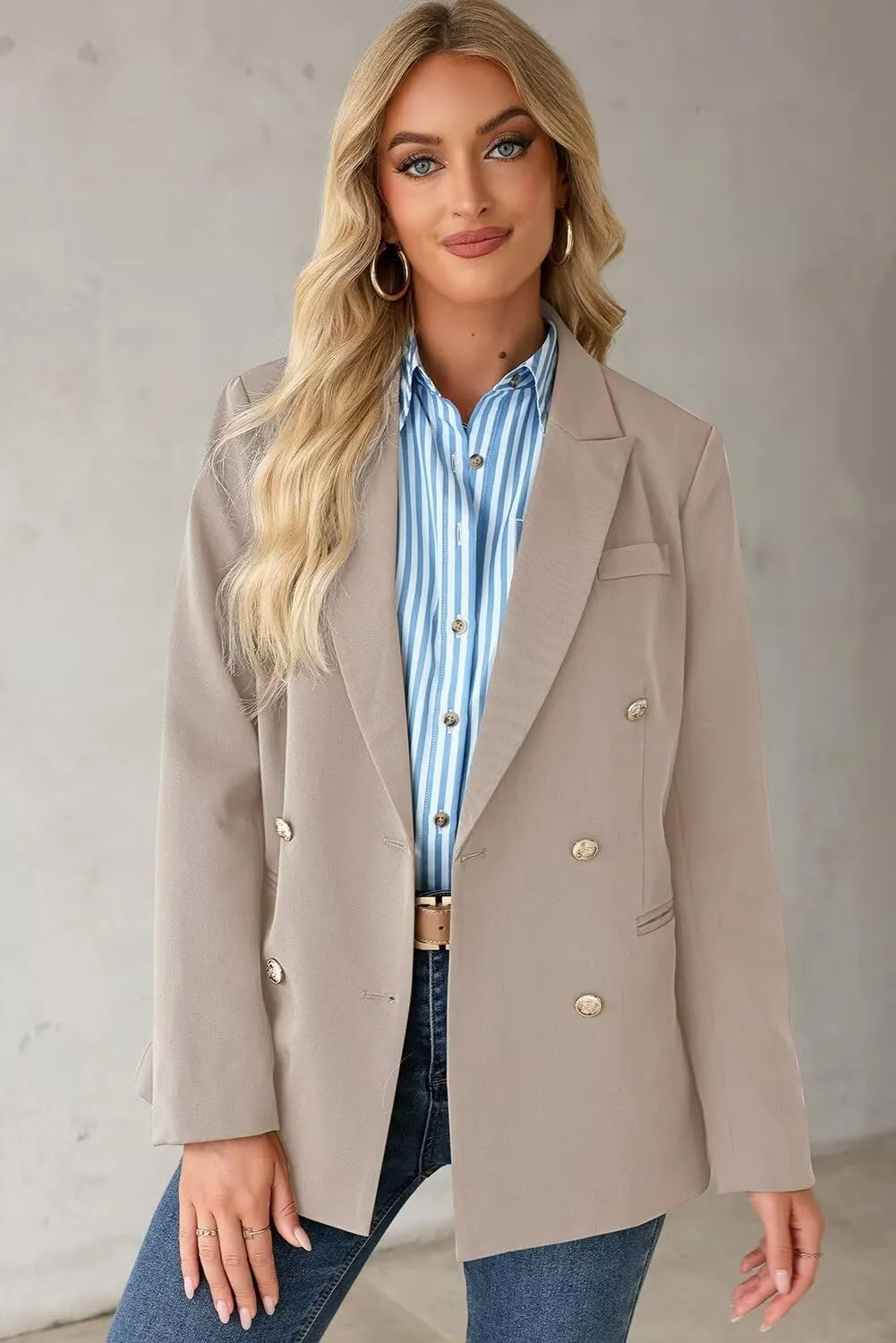 Dokotoo Womens Double Breasted Blazer Jackets Casual Blazers Open Front Long Sleeve Lapel Collar Work Office Jackets Blazer