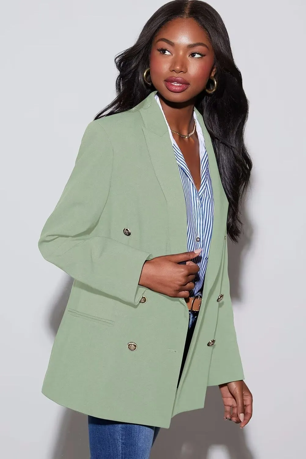 Dokotoo Womens Double Breasted Blazer Jackets Casual Blazers Open Front Long Sleeve Lapel Collar Work Office Jackets Blazer