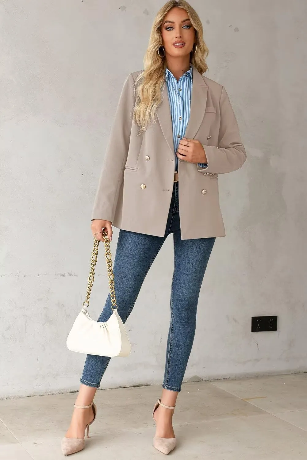Dokotoo Womens Double Breasted Blazer Jackets Casual Blazers Open Front Long Sleeve Lapel Collar Work Office Jackets Blazer