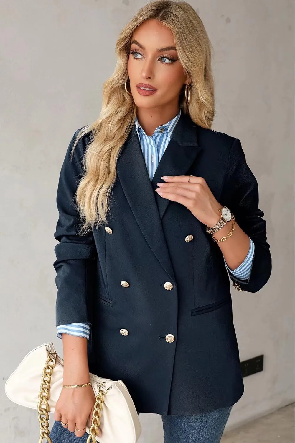 Dokotoo Womens Double Breasted Blazer Jackets Casual Blazers Open Front Long Sleeve Lapel Collar Work Office Jackets Blazer