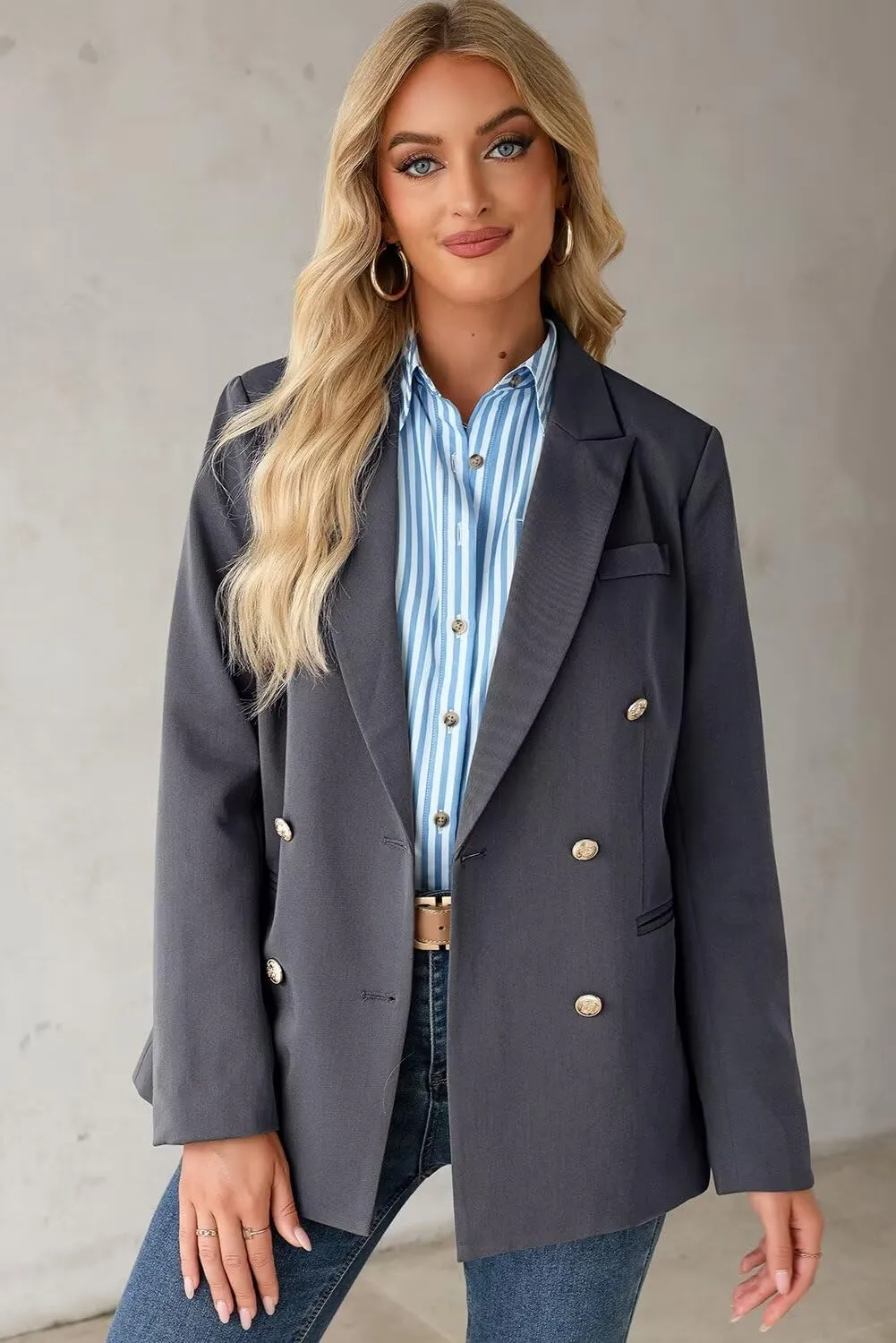 Dokotoo Womens Double Breasted Blazer Jackets Casual Blazers Open Front Long Sleeve Lapel Collar Work Office Jackets Blazer