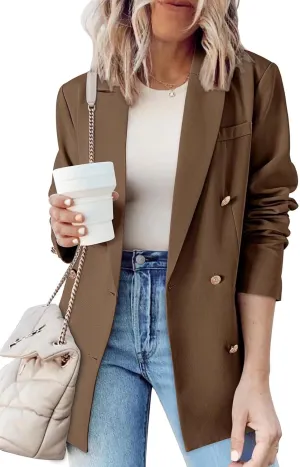 Dokotoo Womens Double Breasted Blazer Jackets Casual Blazers Open Front Long Sleeve Lapel Collar Work Office Jackets Blazer