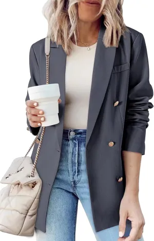 Dokotoo Womens Double Breasted Blazer Jackets Casual Blazers Open Front Long Sleeve Lapel Collar Work Office Jackets Blazer