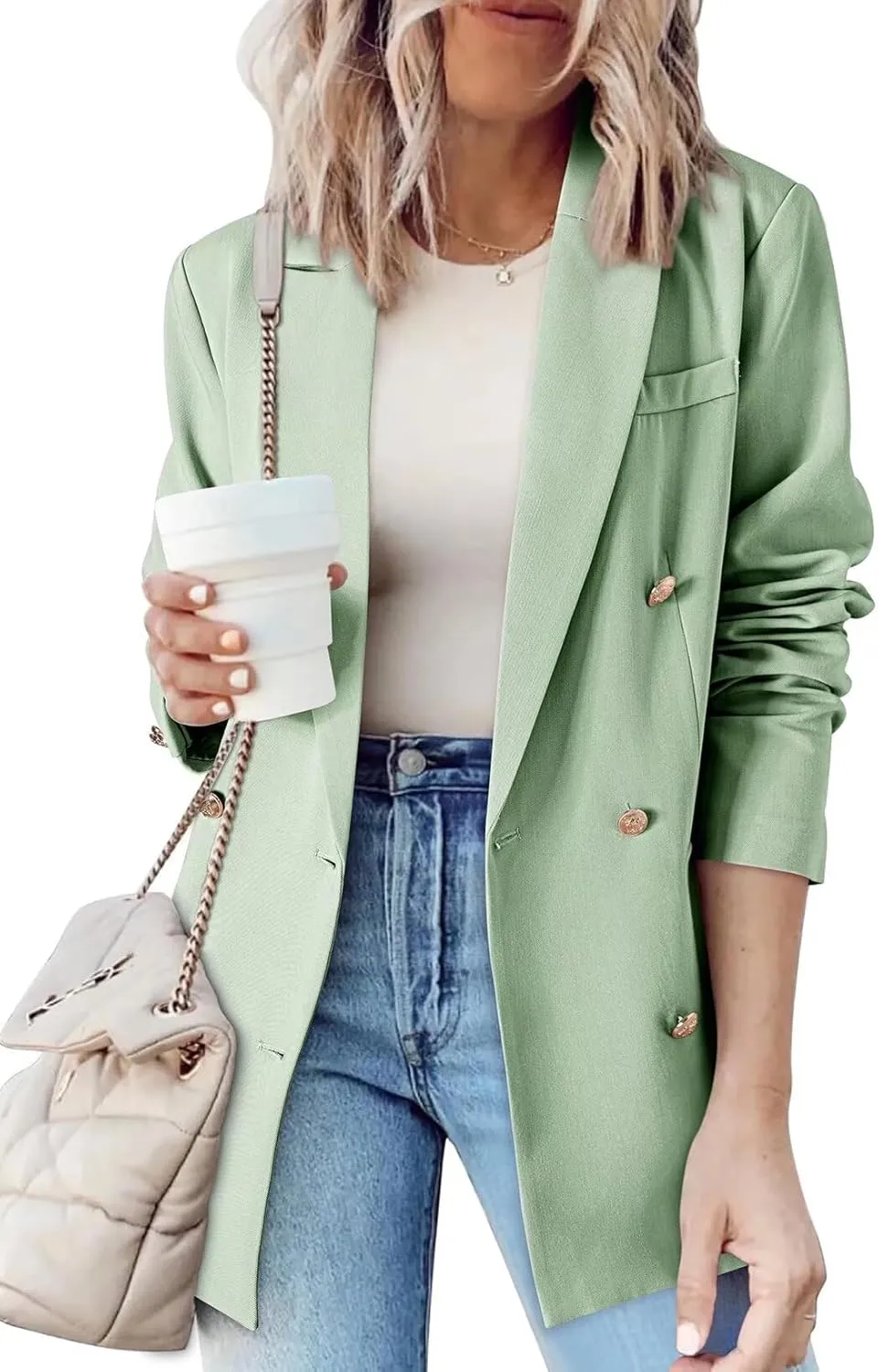 Dokotoo Womens Double Breasted Blazer Jackets Casual Blazers Open Front Long Sleeve Lapel Collar Work Office Jackets Blazer