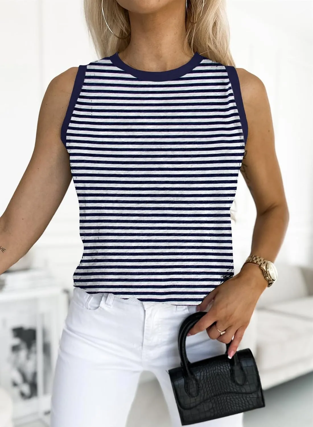 Dokotoo Womens Leopard Print Tank Tops Crewneck Sleeveless Summer Casual T-Shirts Blouses