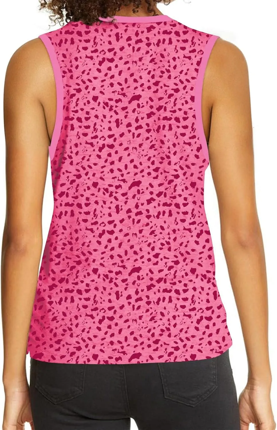 Dokotoo Womens Leopard Print Tank Tops Crewneck Sleeveless Summer Casual T-Shirts Blouses