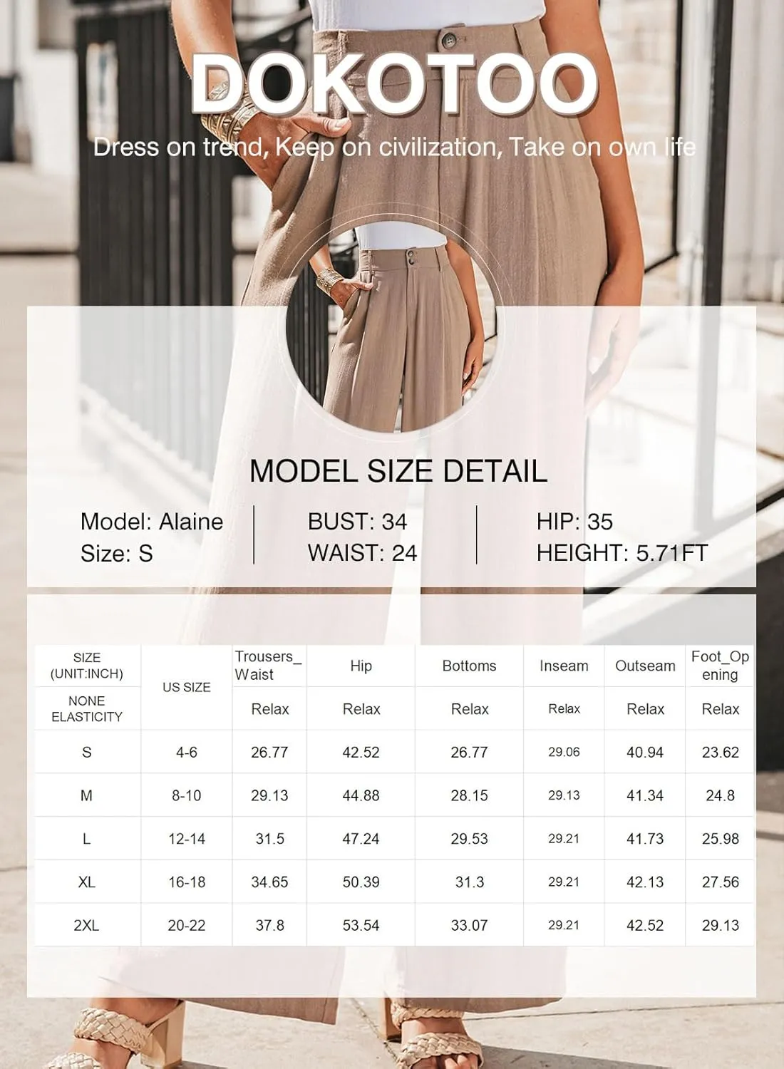 Dokotoo Womens Linen Pants Casual Loose Wide Leg Pants for Women Elastic Waist Palazzo Pants Trousers with Pockets