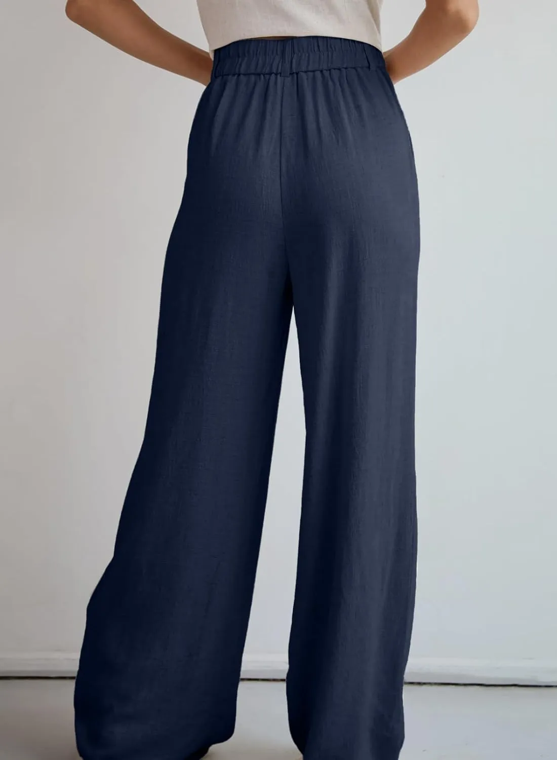 Dokotoo Womens Linen Pants Casual Loose Wide Leg Pants for Women Elastic Waist Palazzo Pants Trousers with Pockets
