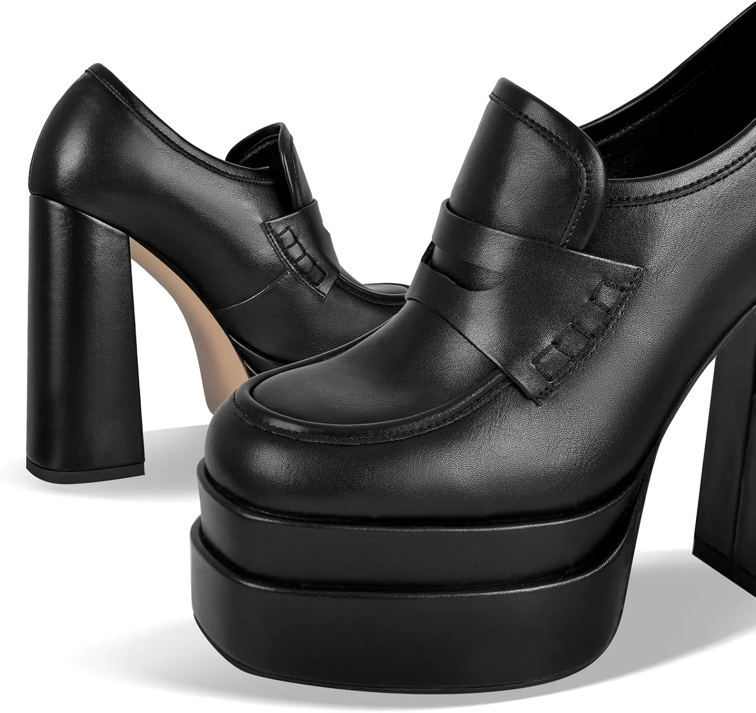 Double Platforms Chunky High Heel Loafers Pumps