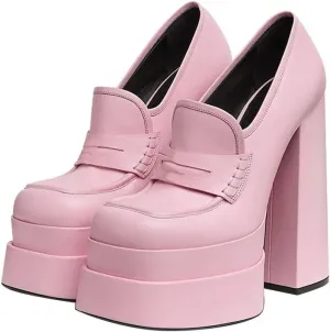 Double Platforms Chunky High Heel Loafers Pumps