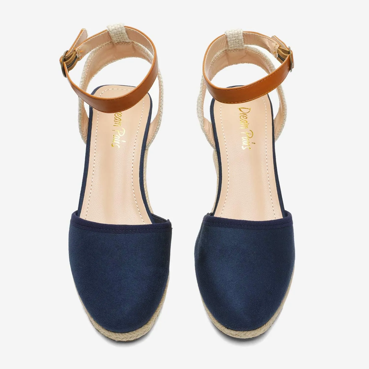 DREAM PAIRS Women's Ankle Strap Closed Toe Espadrille Wedge Heels Sandals