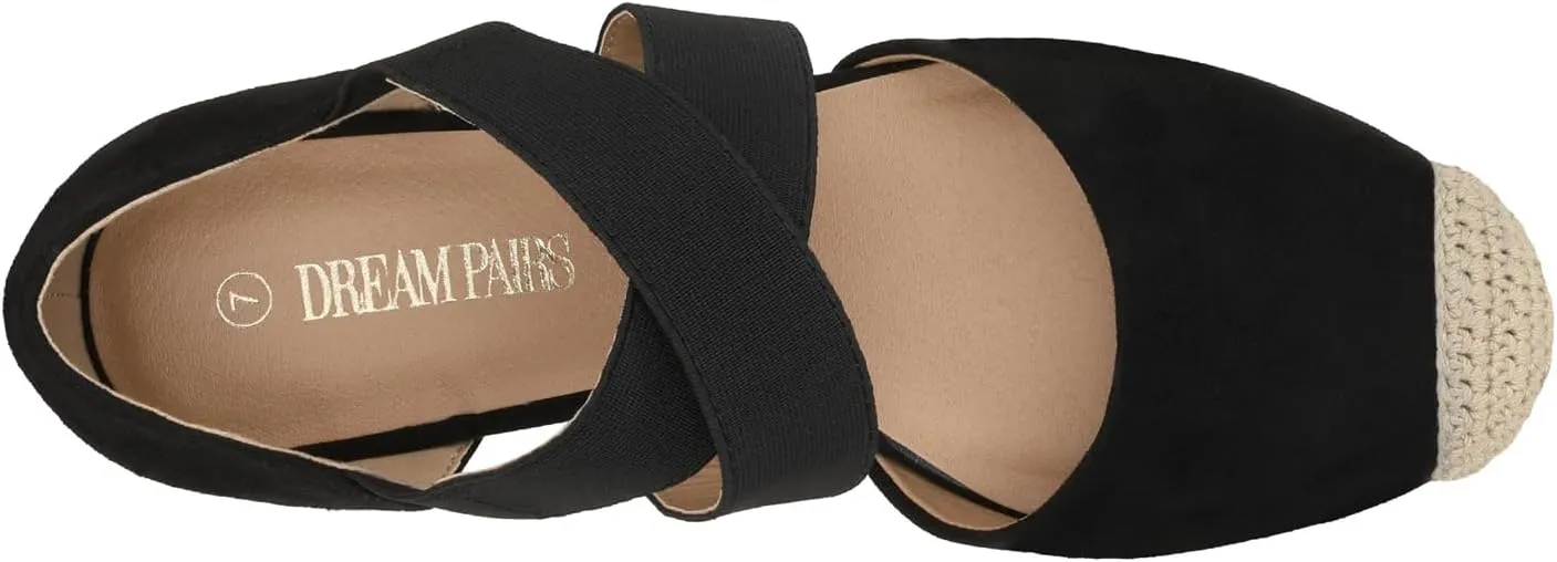 DREAM PAIRS Womens Close Toe Espadrilles Platform Slip on Elastic Criss Cross Straps Dressy Wedges Sandals
