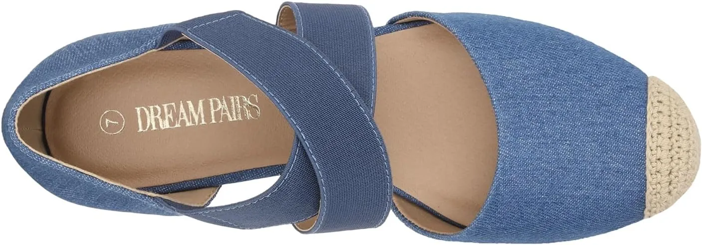 DREAM PAIRS Womens Close Toe Espadrilles Platform Slip on Elastic Criss Cross Straps Dressy Wedges Sandals