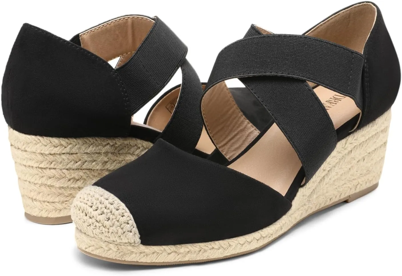 DREAM PAIRS Womens Close Toe Espadrilles Platform Slip on Elastic Criss Cross Straps Dressy Wedges Sandals