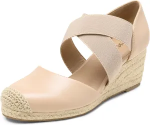 DREAM PAIRS Womens Close Toe Espadrilles Platform Slip on Elastic Criss Cross Straps Dressy Wedges Sandals