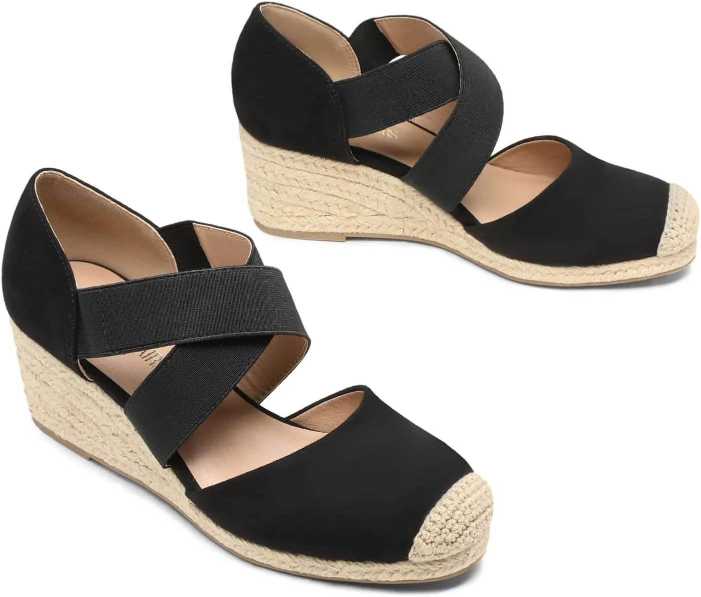 DREAM PAIRS Womens Close Toe Espadrilles Platform Slip on Elastic Criss Cross Straps Dressy Wedges Sandals