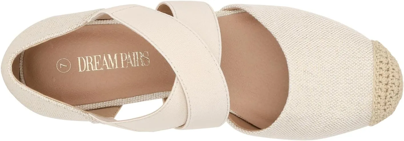 DREAM PAIRS Womens Close Toe Espadrilles Platform Slip on Elastic Criss Cross Straps Dressy Wedges Sandals