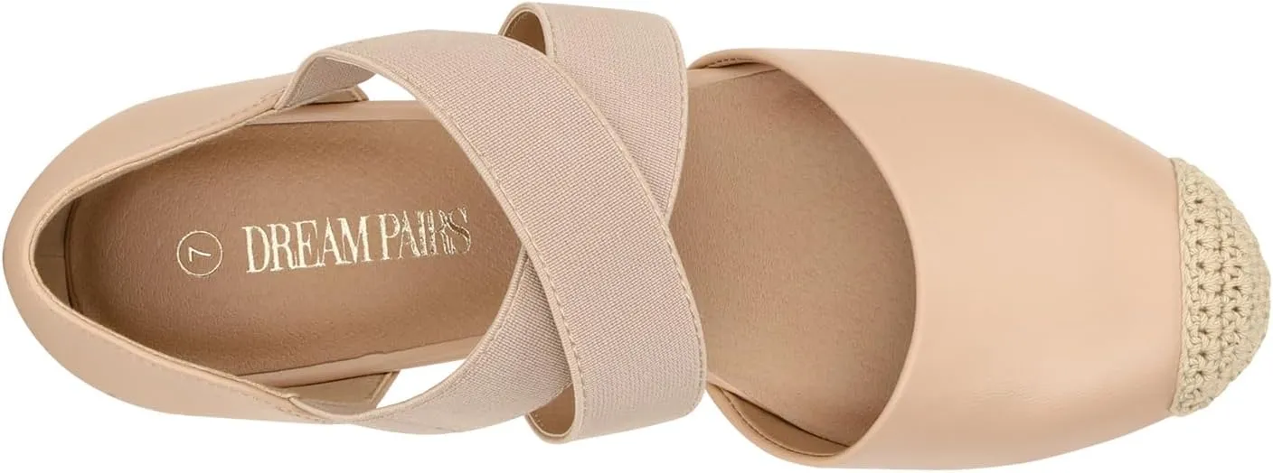 DREAM PAIRS Womens Close Toe Espadrilles Platform Slip on Elastic Criss Cross Straps Dressy Wedges Sandals