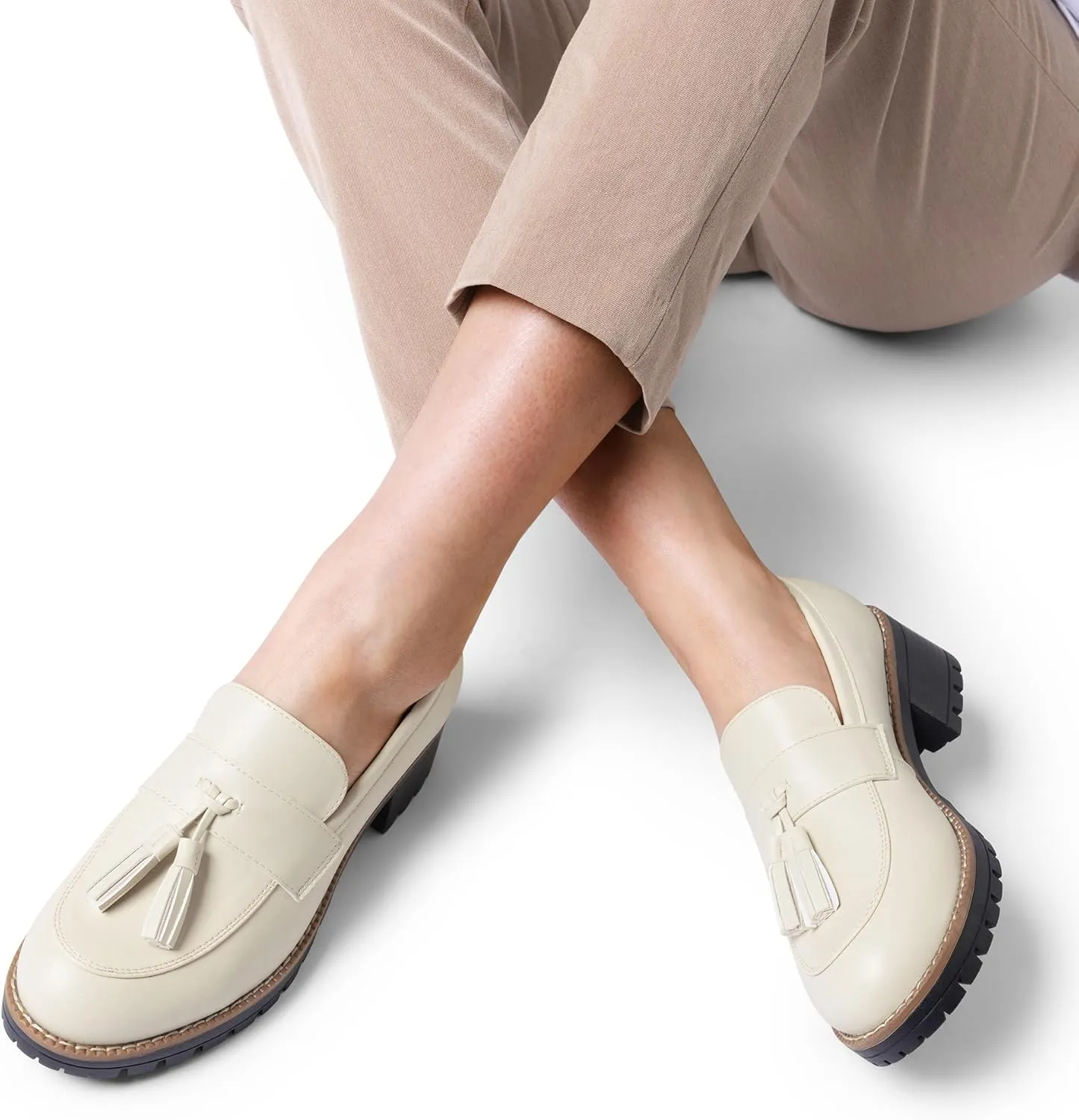 DREAM PAIRS Womens Loafers, Slip On Platform Chunky Penny Heeled Loafers for Women Dressy and Work, Business Casual Shoes for Women