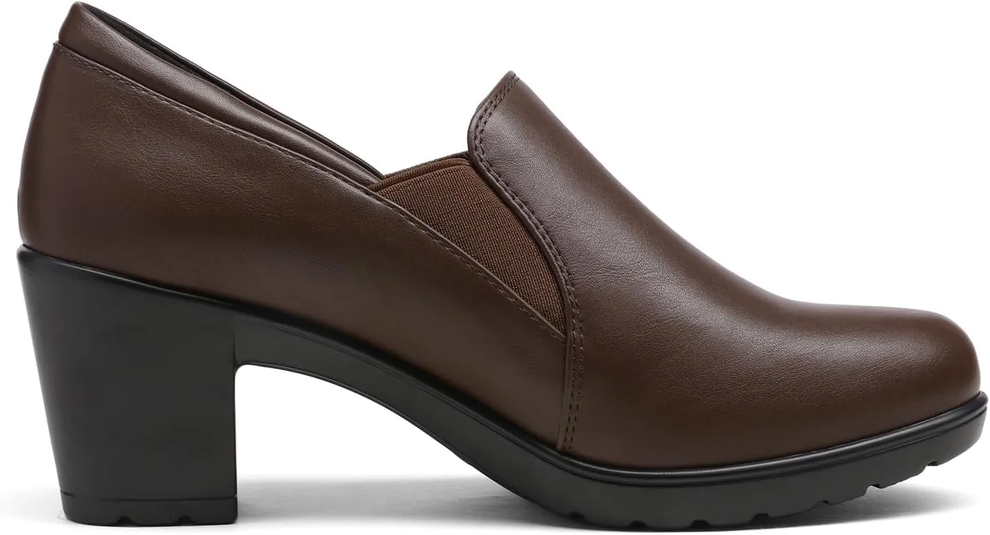 DREAM PAIRS Women's Low Chunky Block Heels Pumps Comfortable Slip-on Heeled Loafers Dress Work Shoes for Office Business