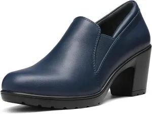 DREAM PAIRS Women's Low Chunky Block Heels Pumps Comfortable Slip-on Heeled Loafers Dress Work Shoes for Office Business