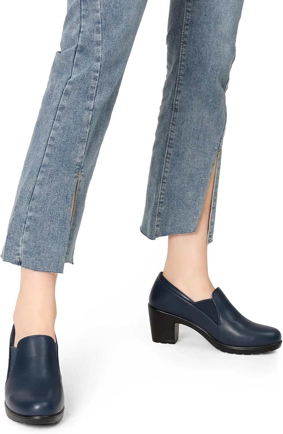 DREAM PAIRS Women's Low Chunky Block Heels Pumps Comfortable Slip-on Heeled Loafers Dress Work Shoes for Office Business