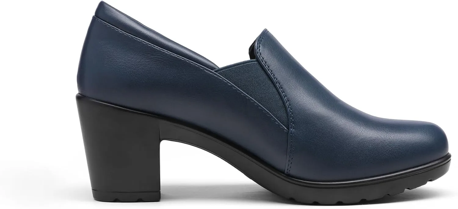 DREAM PAIRS Women's Low Chunky Block Heels Pumps Comfortable Slip-on Heeled Loafers Dress Work Shoes for Office Business