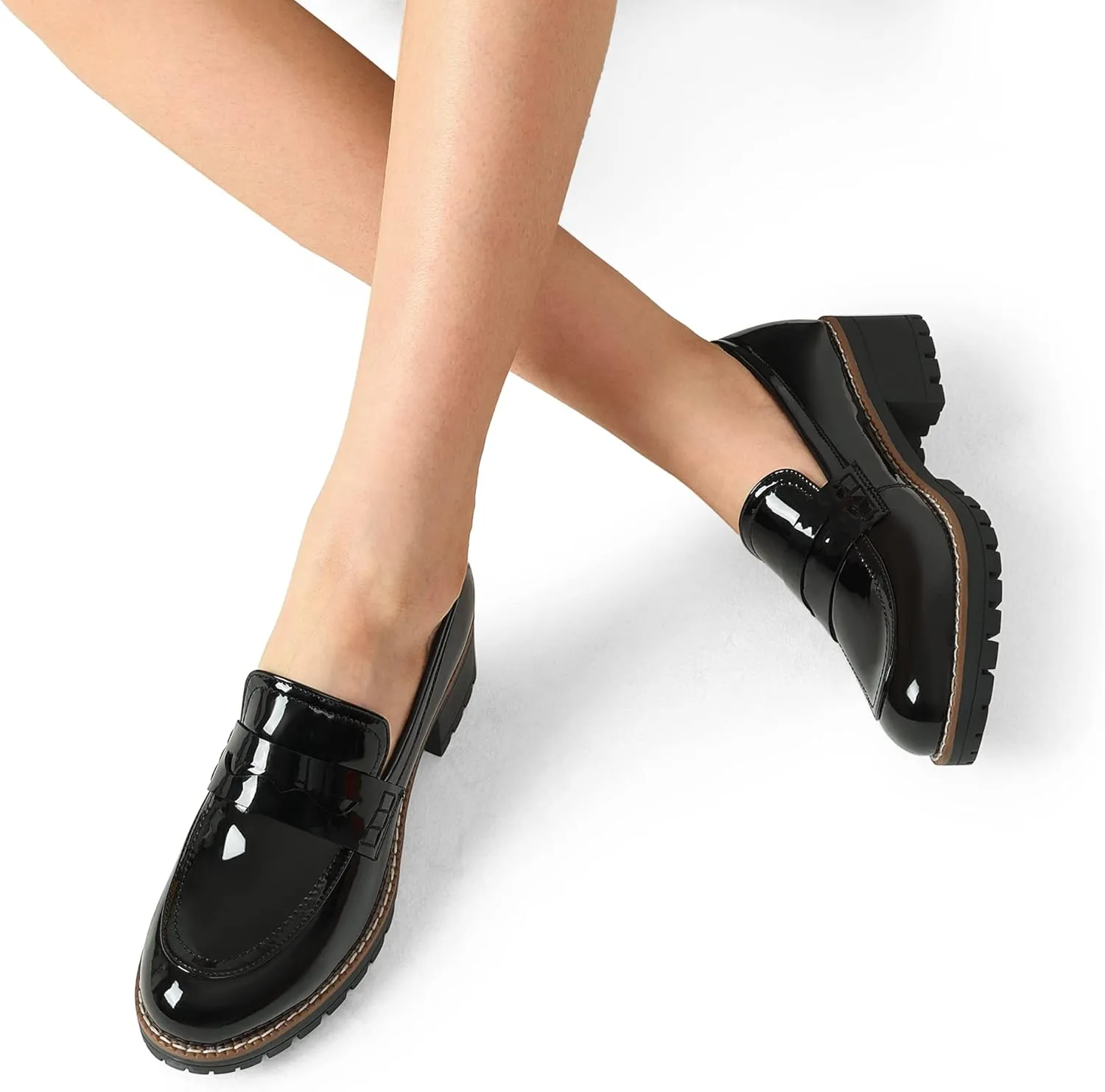 DREAM PAIRS Women's Platform Chunky Heeled Loafers, Womens Business Casual Shoes