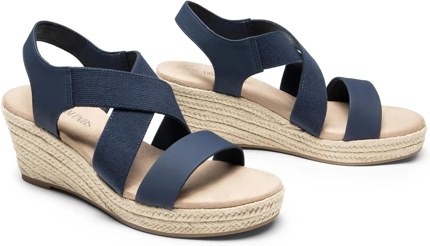DREAM PAIRS Womens Platform Espadrilles Wedge Sandals, Slip on Elastic Ankle Strap Sandals for Women Casual Dressy Summer