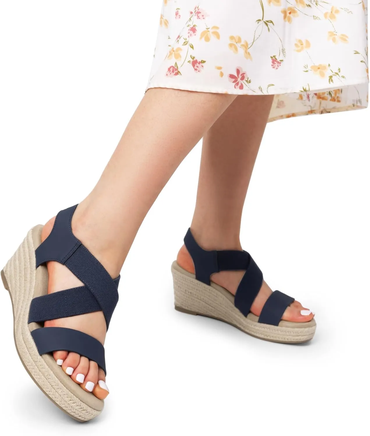 DREAM PAIRS Womens Platform Espadrilles Wedge Sandals, Slip on Elastic Ankle Strap Sandals for Women Casual Dressy Summer
