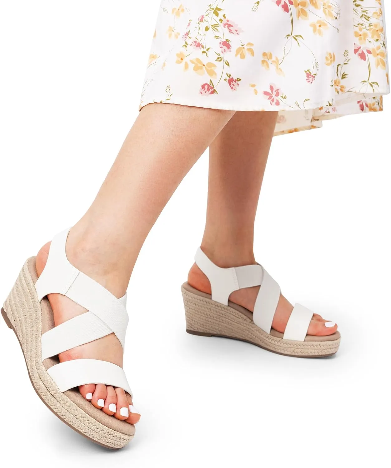 DREAM PAIRS Womens Platform Espadrilles Wedge Sandals, Slip on Elastic Ankle Strap Sandals for Women Casual Dressy Summer