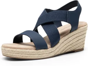 DREAM PAIRS Womens Platform Espadrilles Wedge Sandals, Slip on Elastic Ankle Strap Sandals for Women Casual Dressy Summer