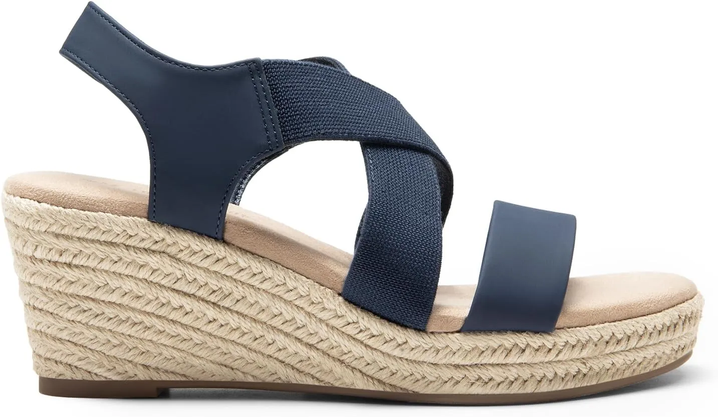 DREAM PAIRS Womens Platform Espadrilles Wedge Sandals, Slip on Elastic Ankle Strap Sandals for Women Casual Dressy Summer