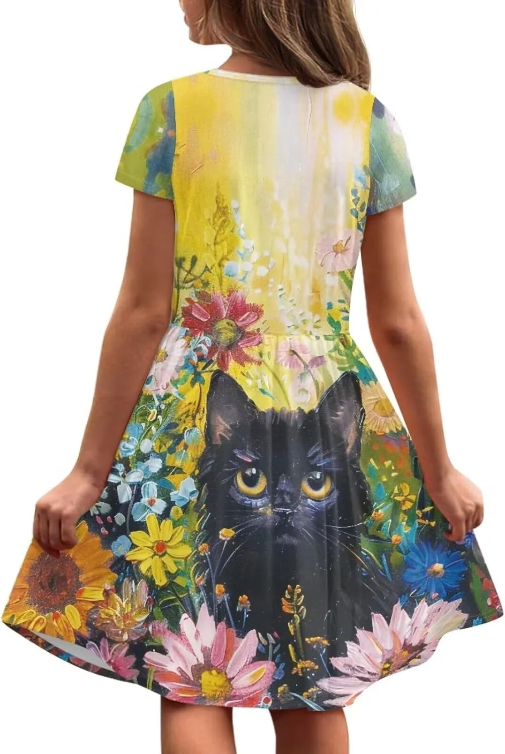Dresses for Girls 2-14 Years Old Kids Summer Dress Casual Short Sleeve A Line Skater Dresses
